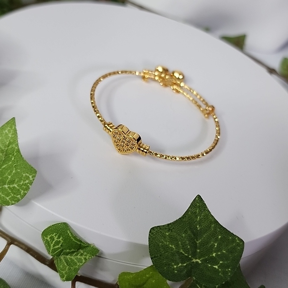 Child's Gold Filled Bangle Bracelet with Pave Heart New